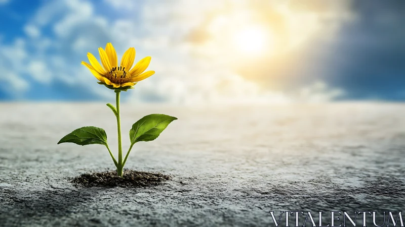 Yellow Flower Growing Through Concrete.