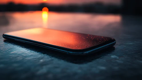 Smartphone Glowing at Sunset Over Water