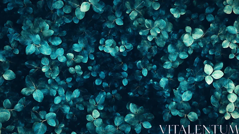 Moonlit teal foliage drifts across a midnight forest dream.