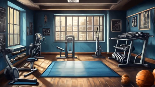 Morning light choreographs still gym machines into calm focus