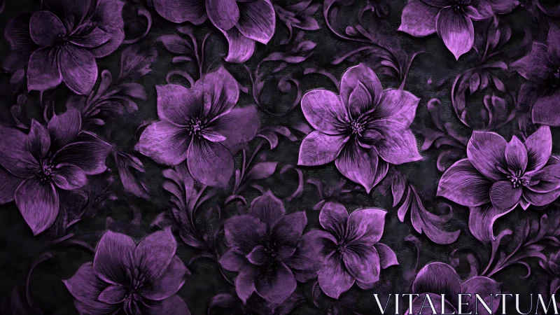 Ornamental Five-Petal Florals with High-Relief Texture on Dark Background