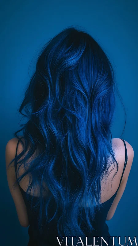Midnight waves of electric blue hair in quiet silhouette.
