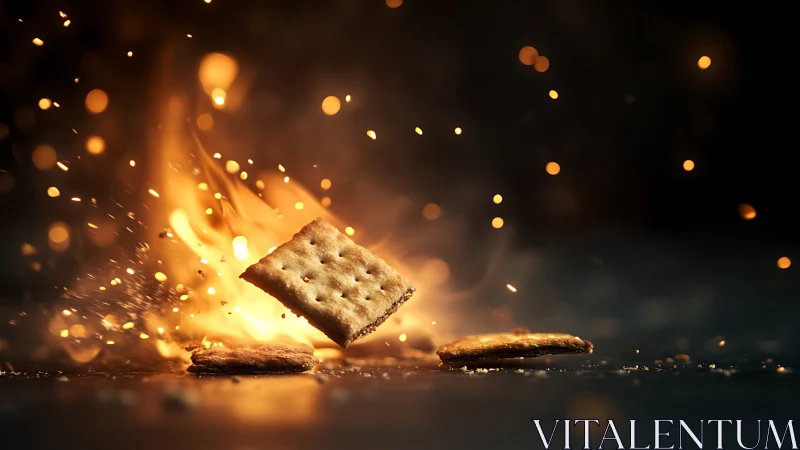 Crackers exploding in golden fire burst with bokeh