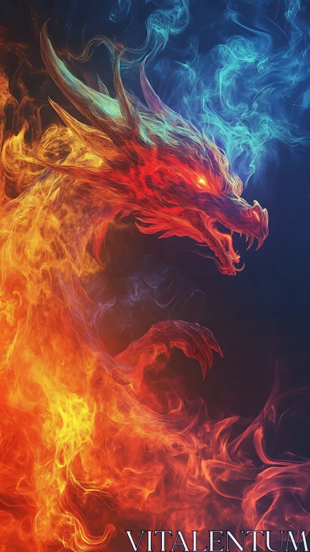 Fire and smoke dragon silhouette emerges in vivid contrast
