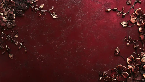 Copper blossoms resting on a deep red textured backdrop.