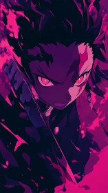 Anime swordsman charges through magenta flame arcs