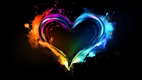 Gradient Fluid Heart Vector with Neon Splatter Effects.