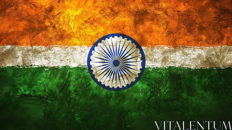 Textured tricolour flag composition integrates central Ashoka Chakra