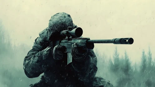 Sharpshooter in Rain: Precision Marksman at Dawn.