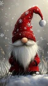 Cozy Christmas gnome in the snow spreading gentle cheer.