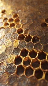 Honeycomb canyon of molten gold and shadowed hollows.