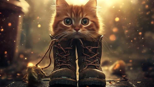 Cat Head Boots Fantasy Portrait Golden Light.
