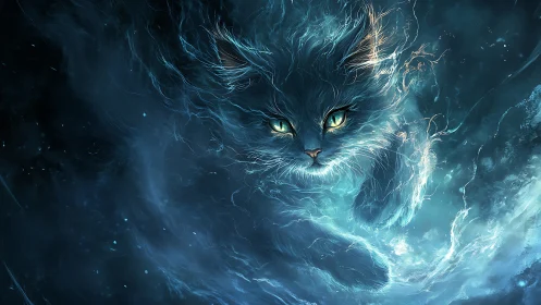 Ethereal Storm Cat: Celestial Guardian Forged in Cosmic Fire.
