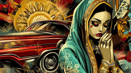 Golden prayers meet chrome dreams in bold urban color story