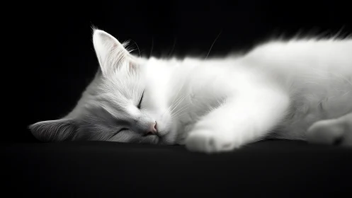 Peaceful White Cat Resting Serenely in Stillness