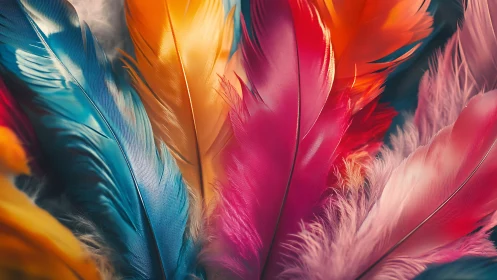 Macro depth-of-field study of multicolor bird feathers in layers