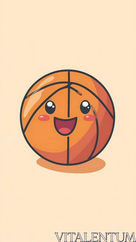Smiling cartoon basketball with cute face on beige background.