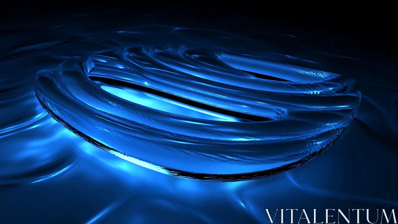 Glasslike blue ring structure glows over rippling surface