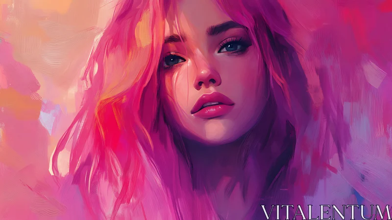 Vibrant magenta portrait of young woman with painterly bokeh