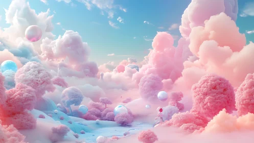 Cotton candy cloudscape forms surreal pastel dream valley