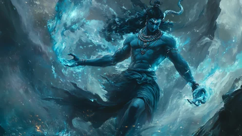 Mythic storm deity commands swirling celestial energy.