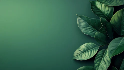 Glossy green foliage on gradient emerald background, right aligned