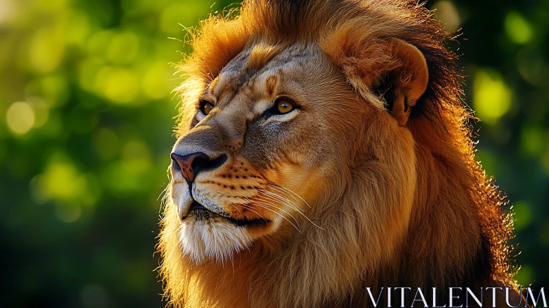 Golden-maned lion basking in calm afternoon light.
