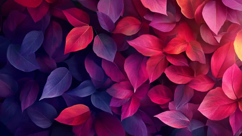 Vibrant gradient leaves form dense abstract foliage field