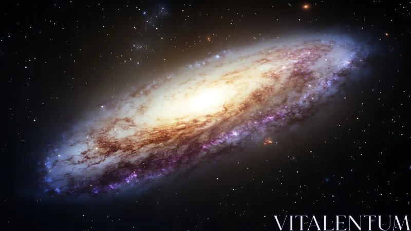 Spiral galaxy core with bright dust lanes in deep space.