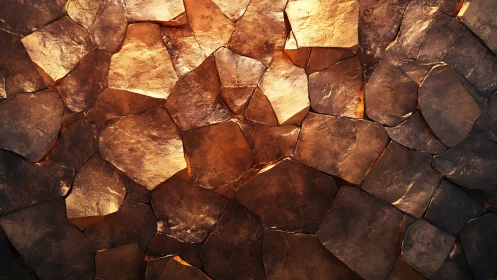 Warm metallic stone texture with irregular glowing facets.