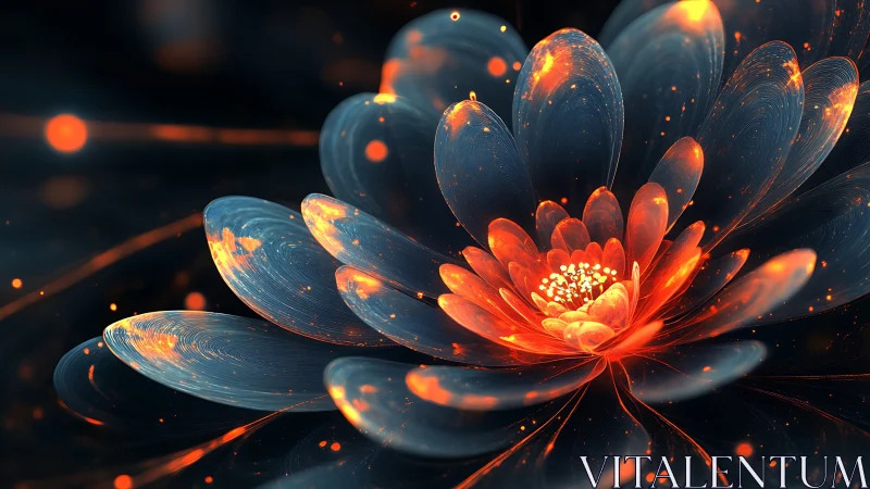 Glowing abstract flower with fiery orange light petals.