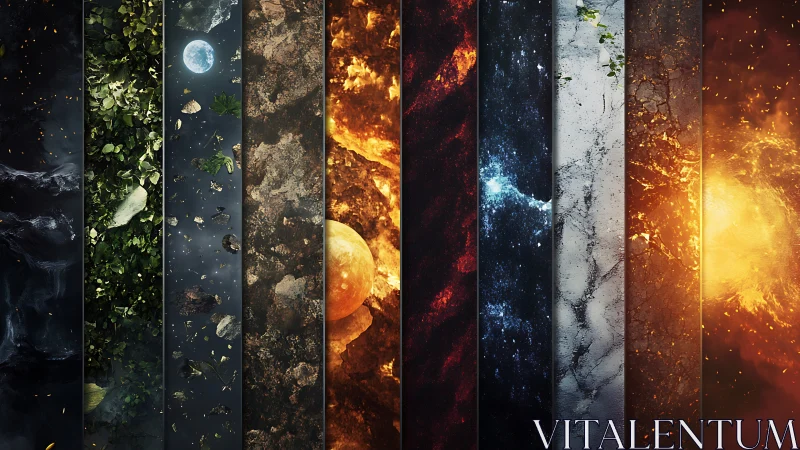 Elemental worlds collide in glowing cosmic slices of nature.