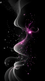 Flowing neon light trails with pink spark particles on black.