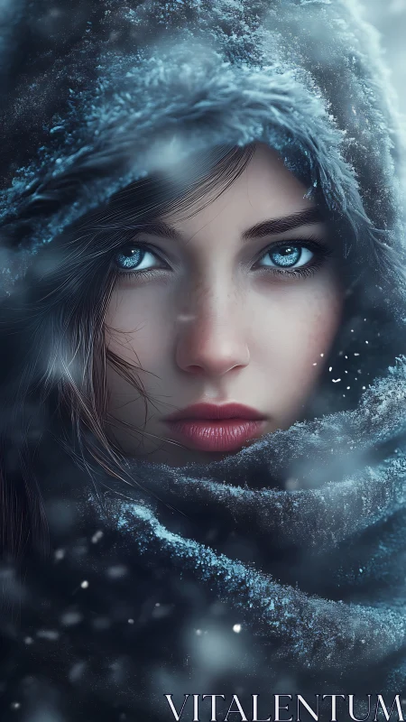 Winter-bright gaze wrapped in frosted, whispering velvet.