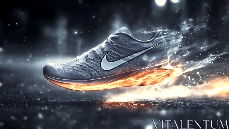 Speedy running shoe blazes ahead with fiery, glowing energy
