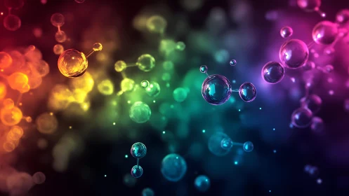 Colorful abstract molecular structure with glowing 3D bubbles.