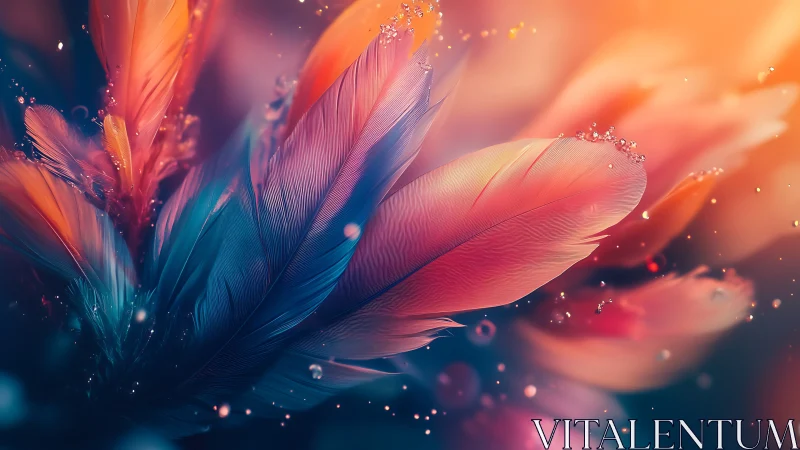 Iridescent macro feathers in luminous bokeh glow.