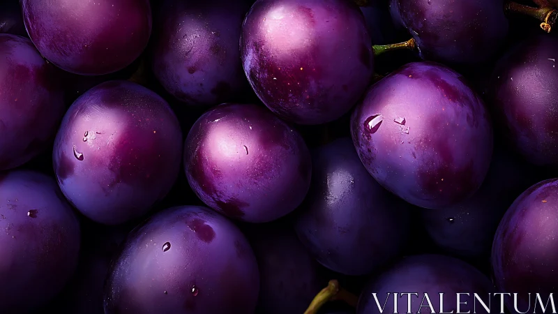 Gleaming purple plums piled in a juicy midnight cluster.