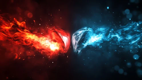Elemental fire and ice collide in dynamic energy burst.