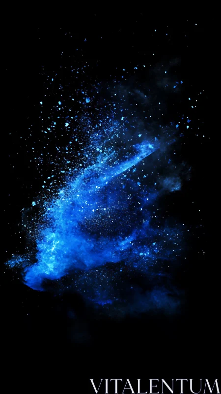 Electric blue nebula dust erupts across deep black void.