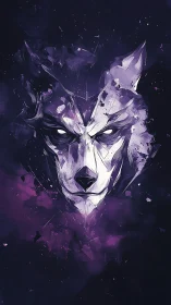 Midnight wolf spirit emerges in swirling cosmic violets