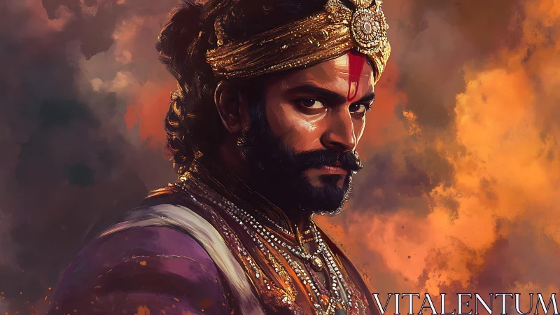 Regal warrior portrait rendered in high-contrast digital painting lighting.