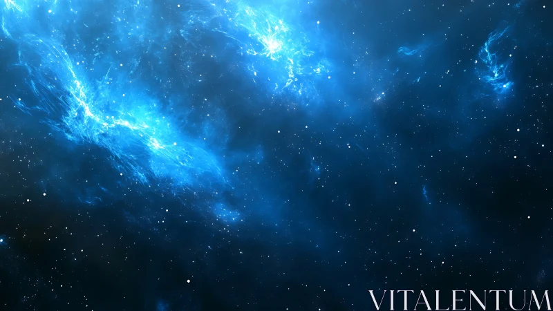 Ionized blue nebula spreads across deep stellar vacuum