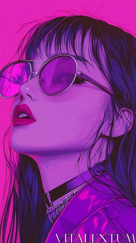 Neon-lit female portrait rendered in bold vector gradients