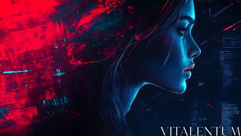 Neon-coded dreamer drifts between crimson noise and data night