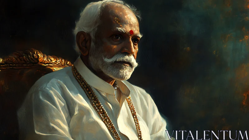 Oil portrait of dignified elder in chiaroscuro lighting style.