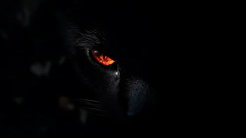 Ember-eyed shadow panther emerging from velvet darkness.