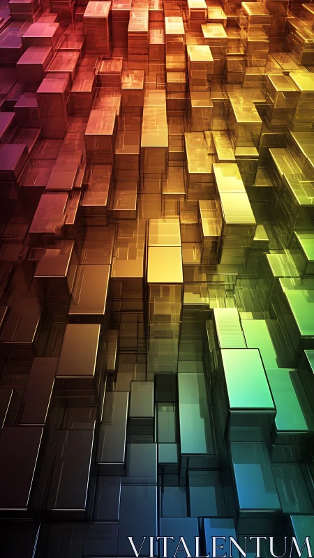Gradient glass-like rectangular blocks in vertical array.