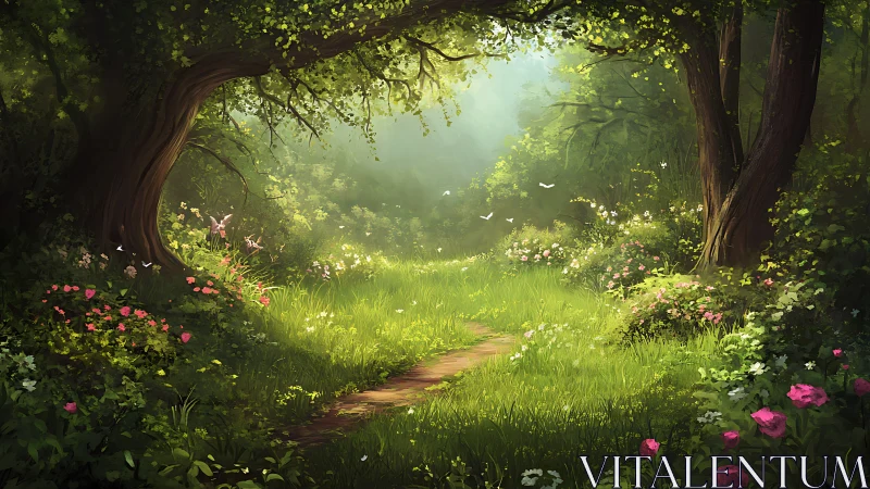 Sunlit Forest Sanctuary Where Ancient Trees Guard Emerald Dreams