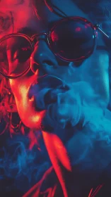 Neon soaked portrait captures cool attitude in bold smoke and light